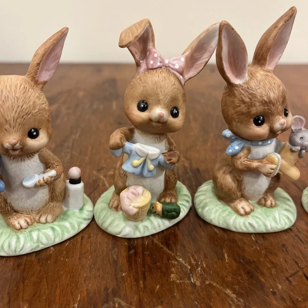 Vtg‎ 6 1980's Lefton Boy and Girl Bunnies Bunny Easter Eggs Figurines #05444